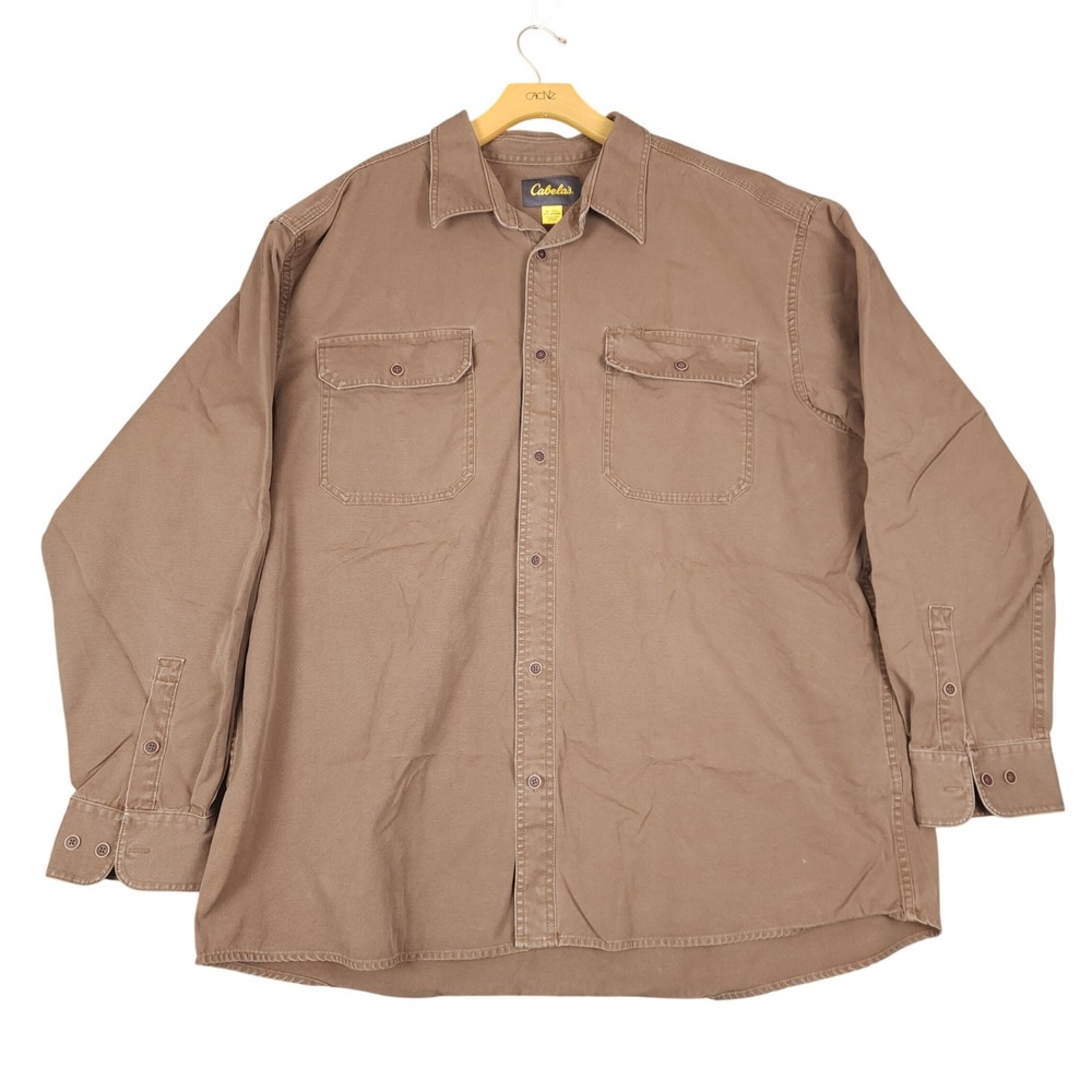 Cabelas Mens Long Sleeve Button Up Work Shirt Brown 2XL Tall